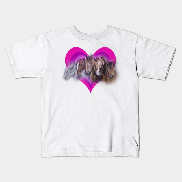 Stunning realistic horses in a rainbow heart design Kids T-Shirt by StudioFluffle